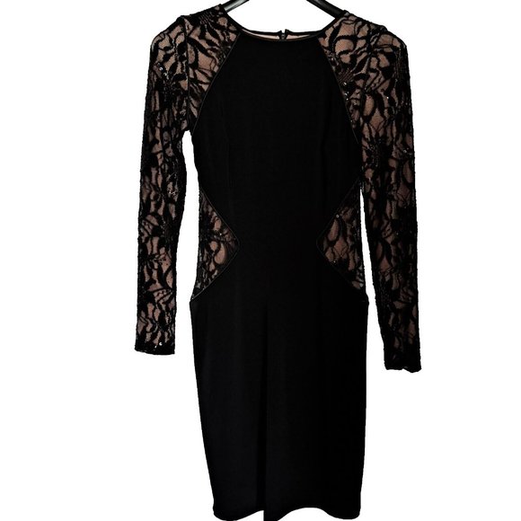 LAUREN RALPH LAUREN LACE BLACK dress Sz 2 SHEATH bodycon sequin FORMAL Holidays - Picture 1 of 13